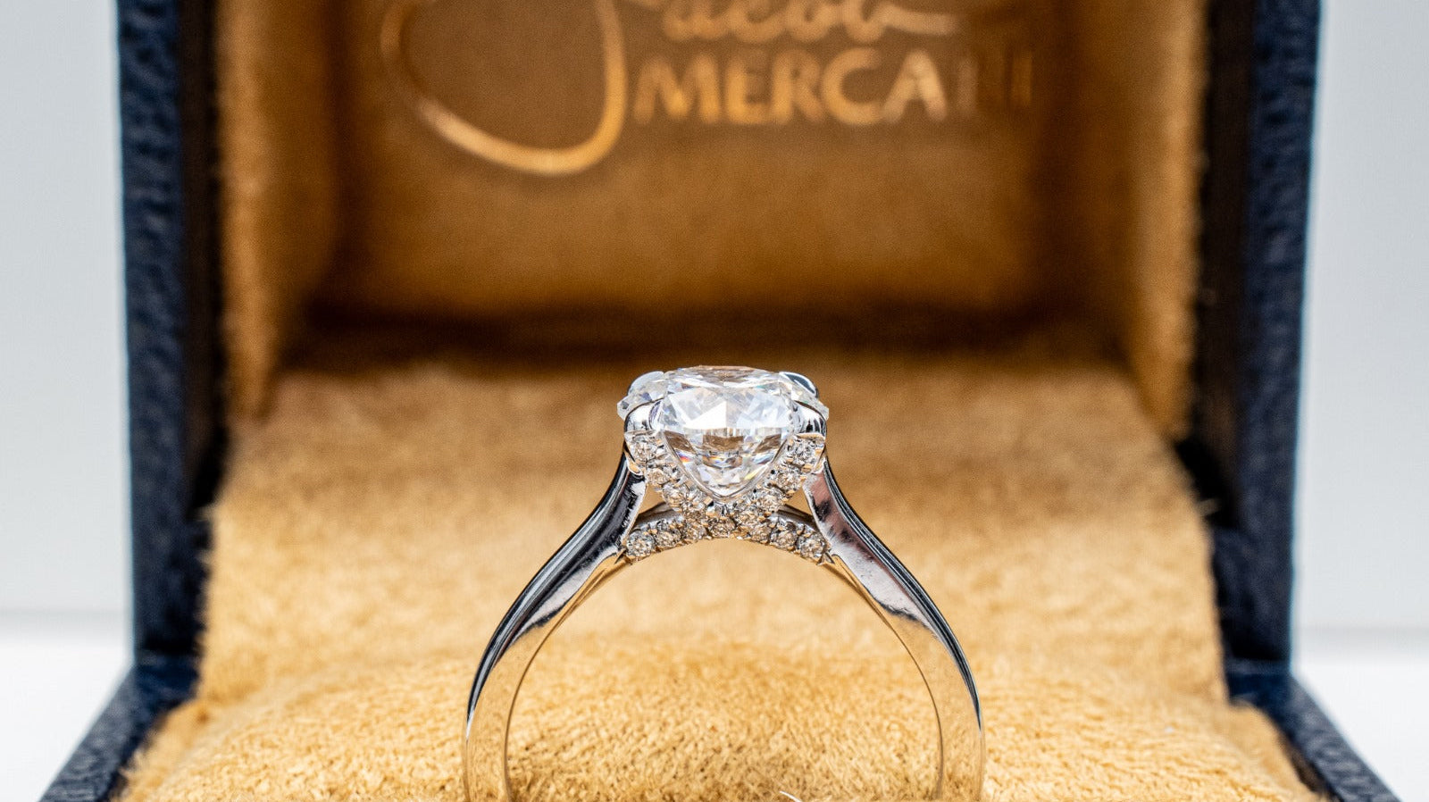 Jacob Mercari 14K White Gold twisted hidden halo lab-grown diamond engagement ring