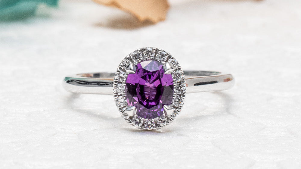 Jacob Mercari Natural Purple Sapphire Halo Ring 14K White Gold
