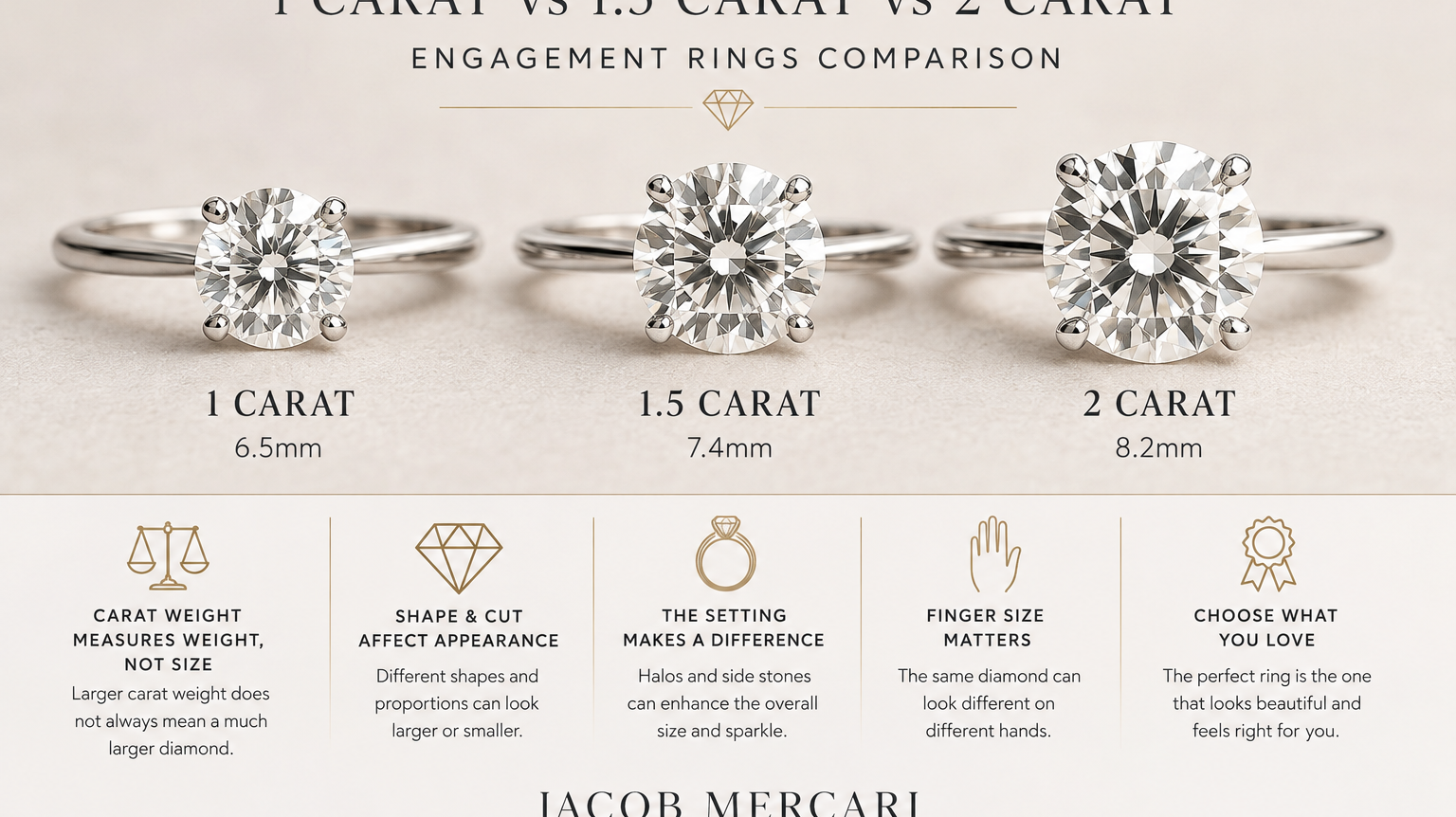 diamond shape and carat size comparison for engagement rings jacob mercari