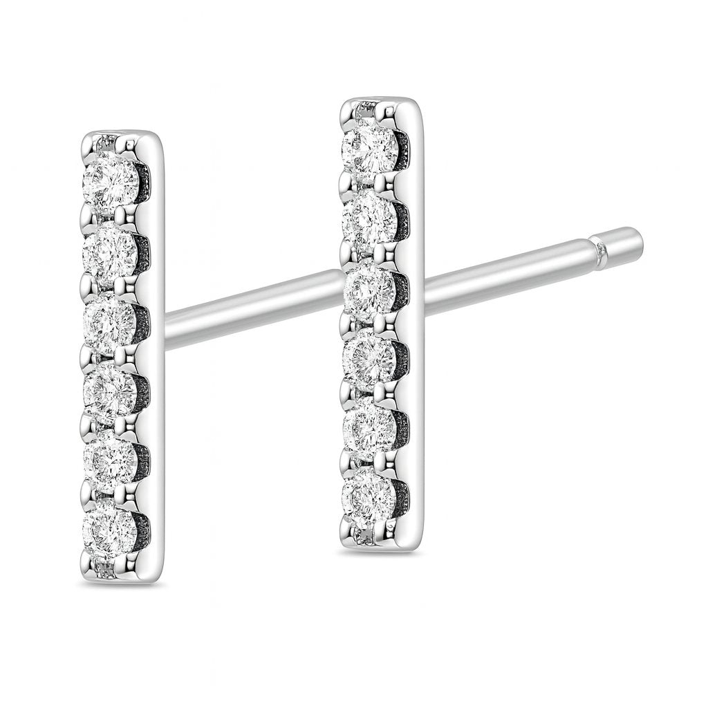 14K White Gold Natural Diamond Bar Earrings