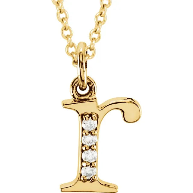 Jacob Mercari 14K Yellow Gold Natural Diamond Lowercase r Initial Necklace