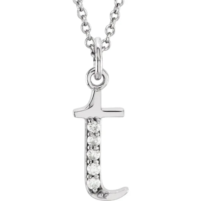 Jacob Mercari 14K White Gold Natural Diamond Lowercase t Initial Necklace