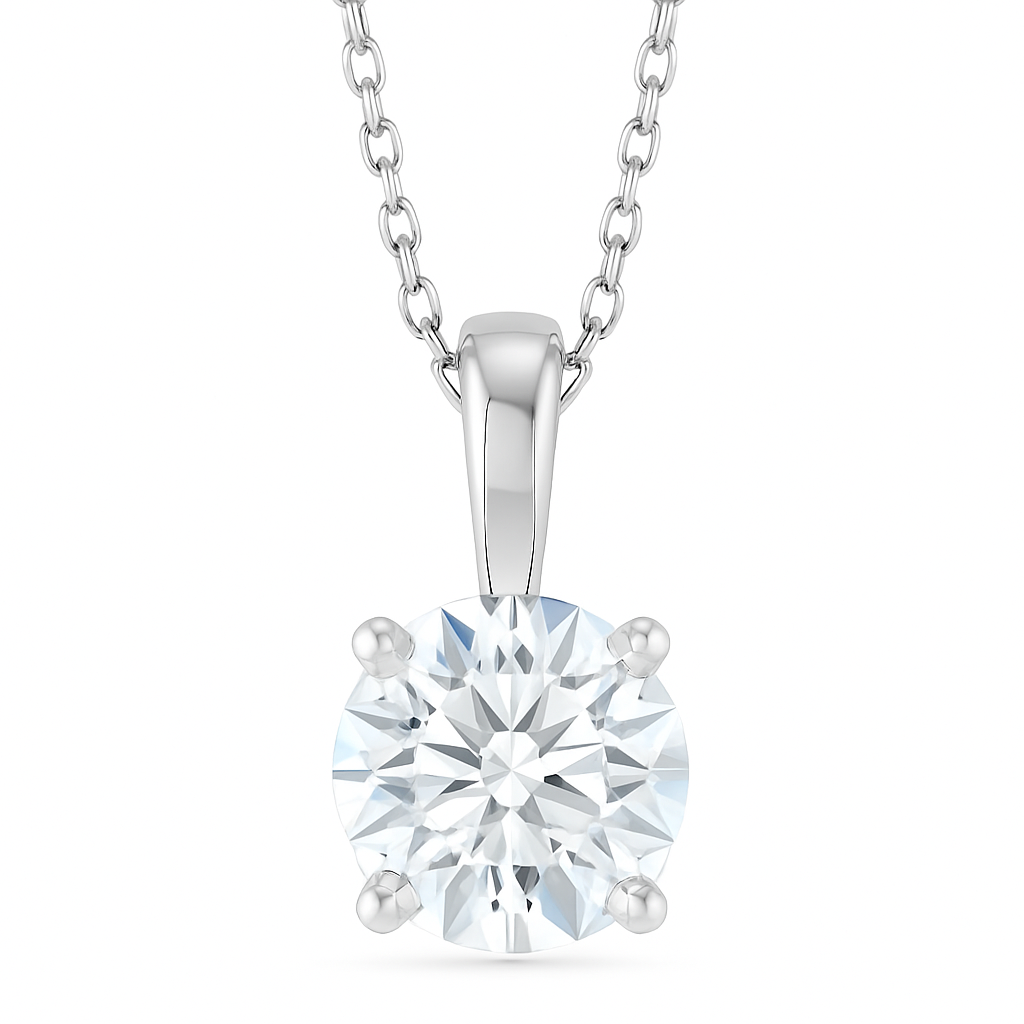 Jacob Mercari 14K White Gold Lab-Grown Round Diamond Solitaire Pendant