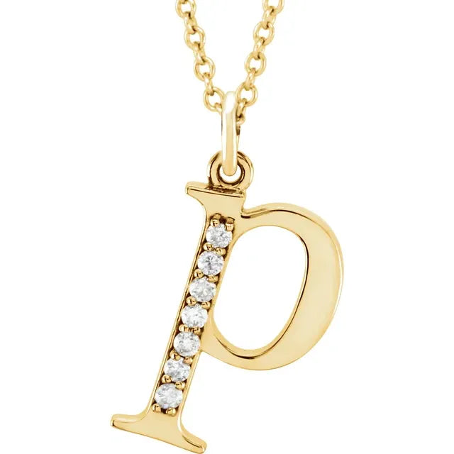 Jacob Mercari 14K Yellow Gold Natural Diamond Lowercase p Initial Necklace