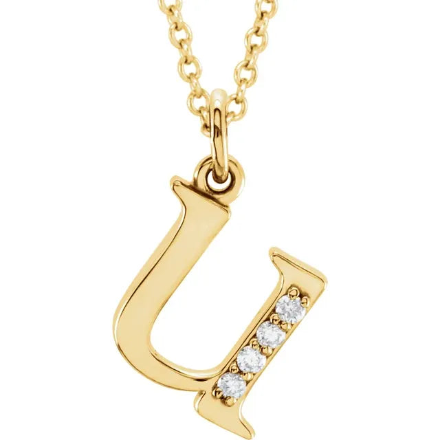 Jacob Mercari 14K Yellow Gold Natural Diamond Lowercase u Initial Necklace