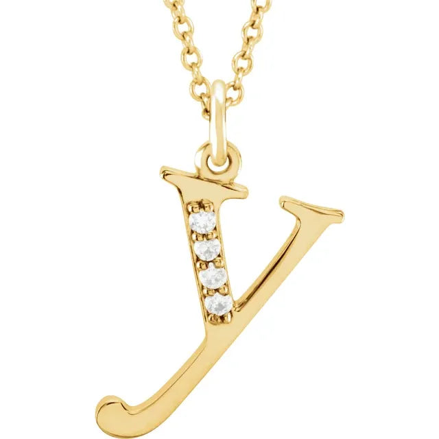 Jacob Mercari 14K Yellow Gold Natural Diamond Lowercase y Initial Necklace