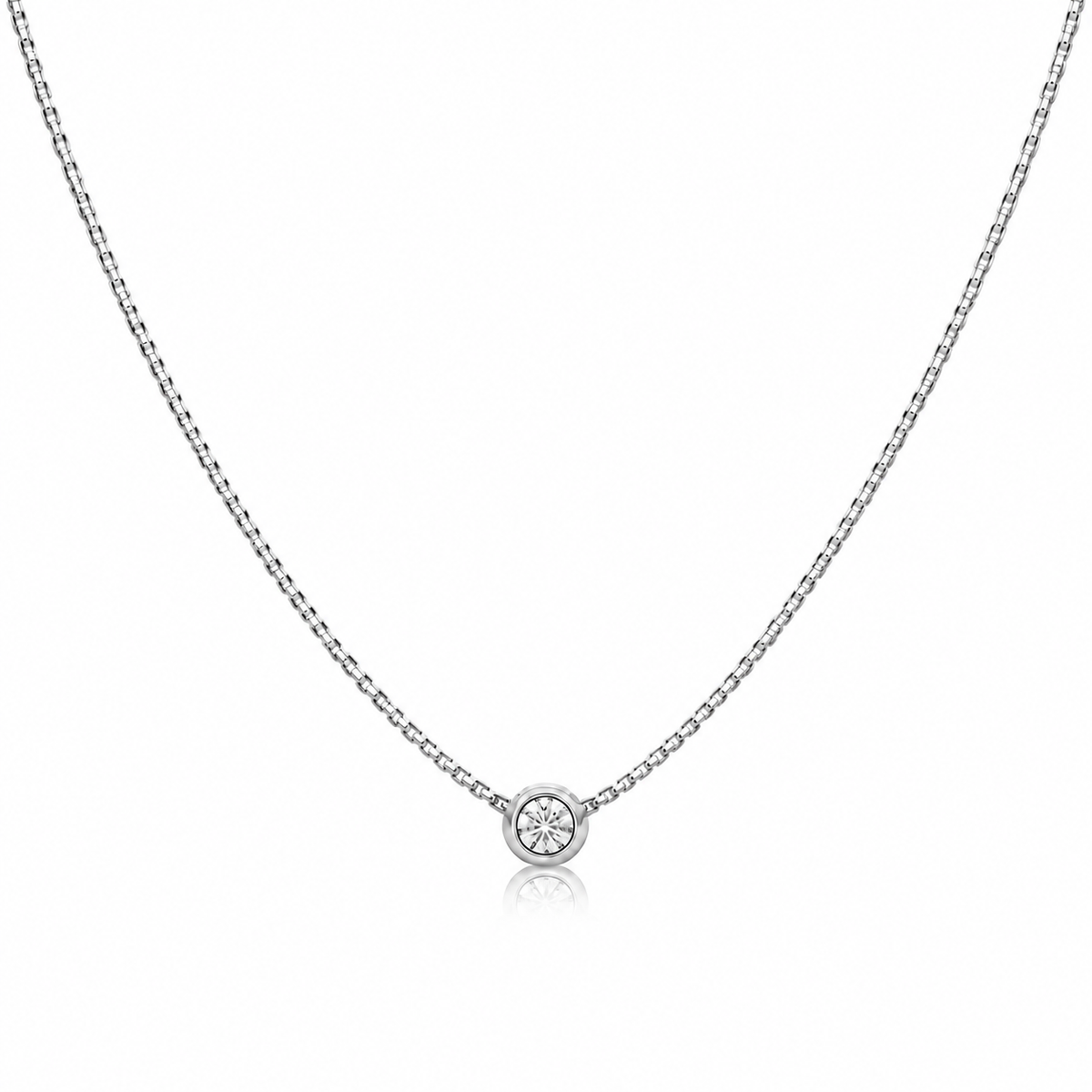 Round Lab-Grown Diamond Bezel Set Necklace in 14K White Gold