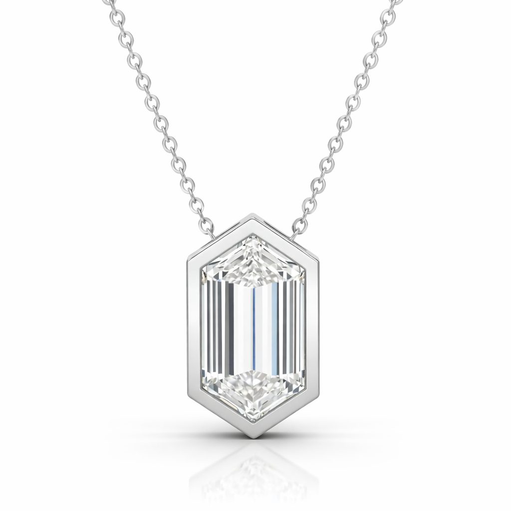Jacob Mercari 14K White Gold Hexagonal Lab-Grown Diamond Bezel Solitaire Necklace