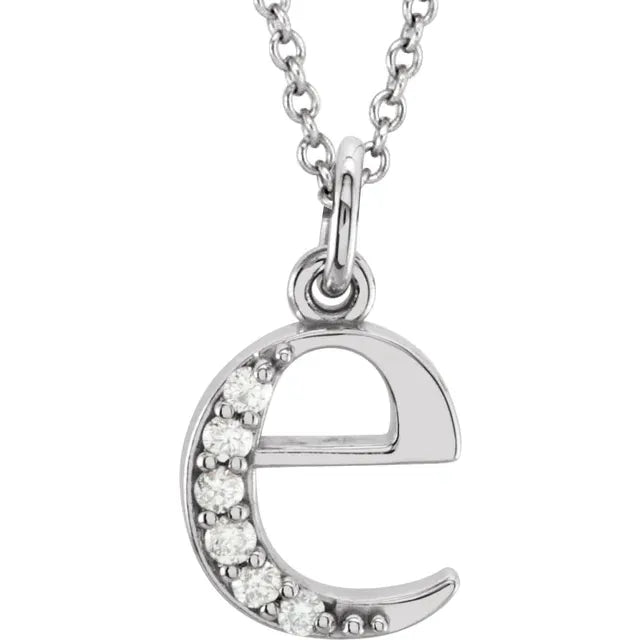 Jacob Mercari 14K White Gold Natural Diamond Lowercase e Initial Necklace