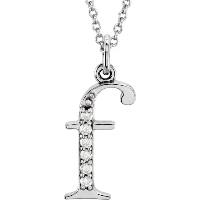 Jacob Mercari 14K White Gold Natural Diamond Lowercase f Initial Necklace
