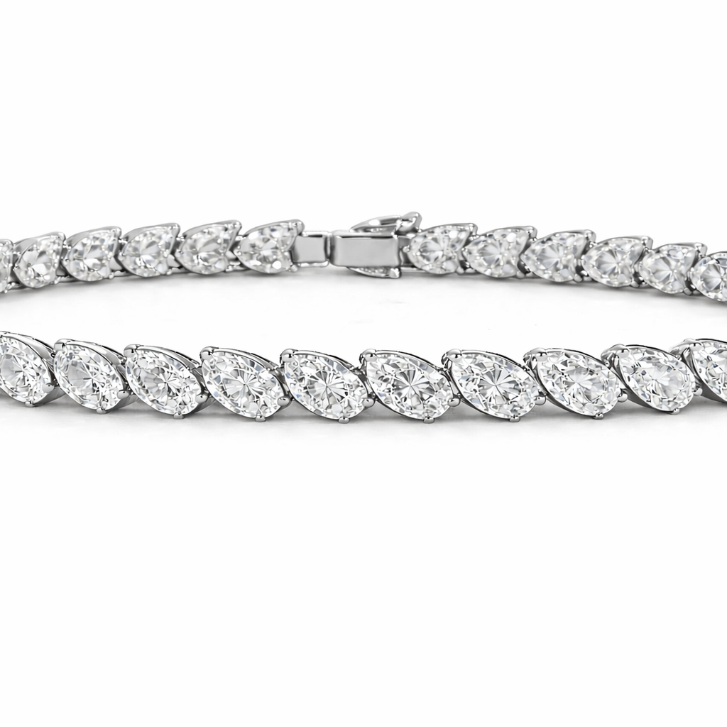 Jacob Mercari 14K White Gold Angled Pear Cut Lab-Grown Diamond Tennis Bracelet 3-7 CTW