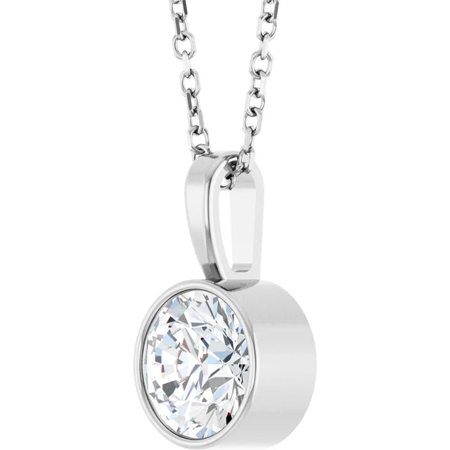 14K White Gold Natural Diamond Bezel-Set Solitaire Necklace