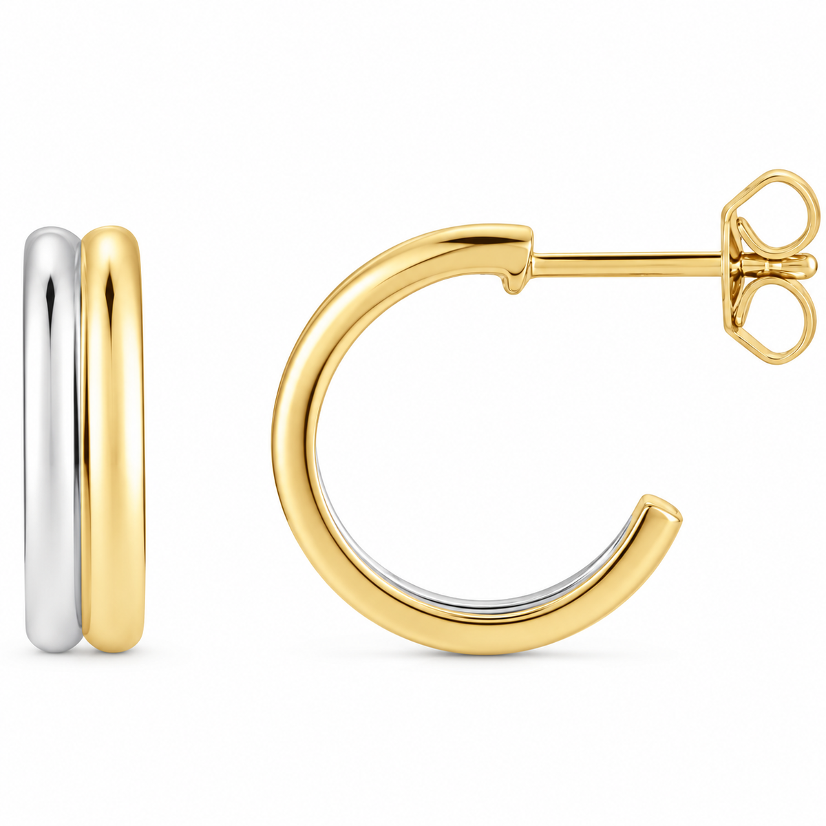 14K White & Yellow Gold Half Hoop Earrings