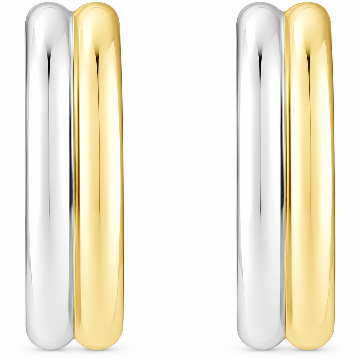 14K White & Yellow Gold Half Hoop Earrings