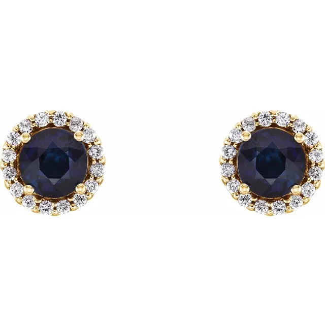 Jacob Mercari 14K Yellow 5mm Natural Blue Sapphire Earrings with 1.8 CTW natural diamonds