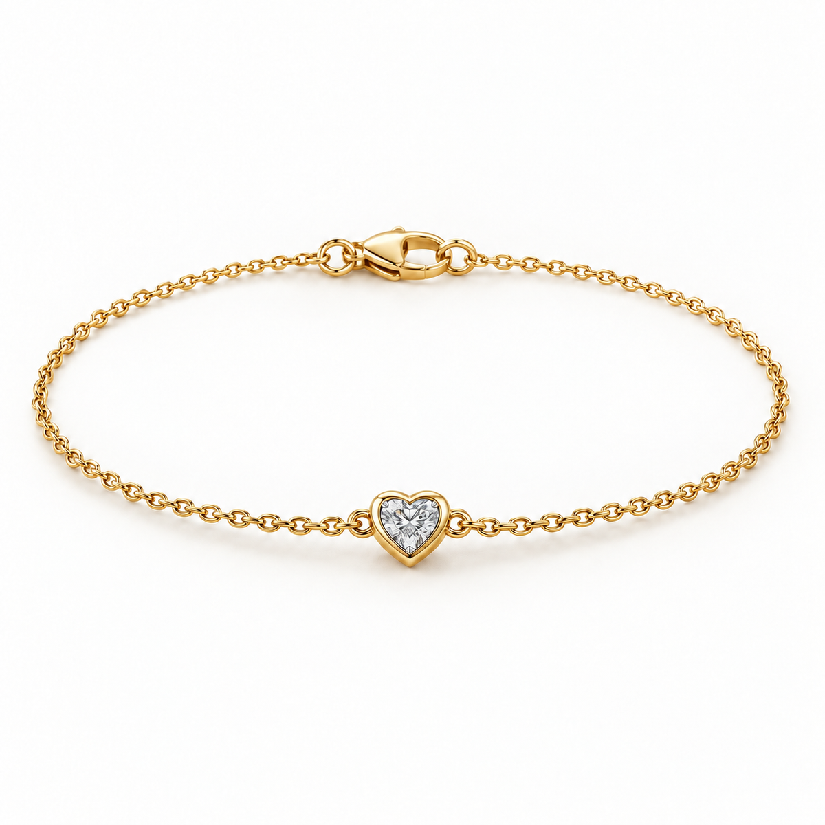 14K Gold Lab-Grown Diamond Bezel-Set Heart Bracelet
