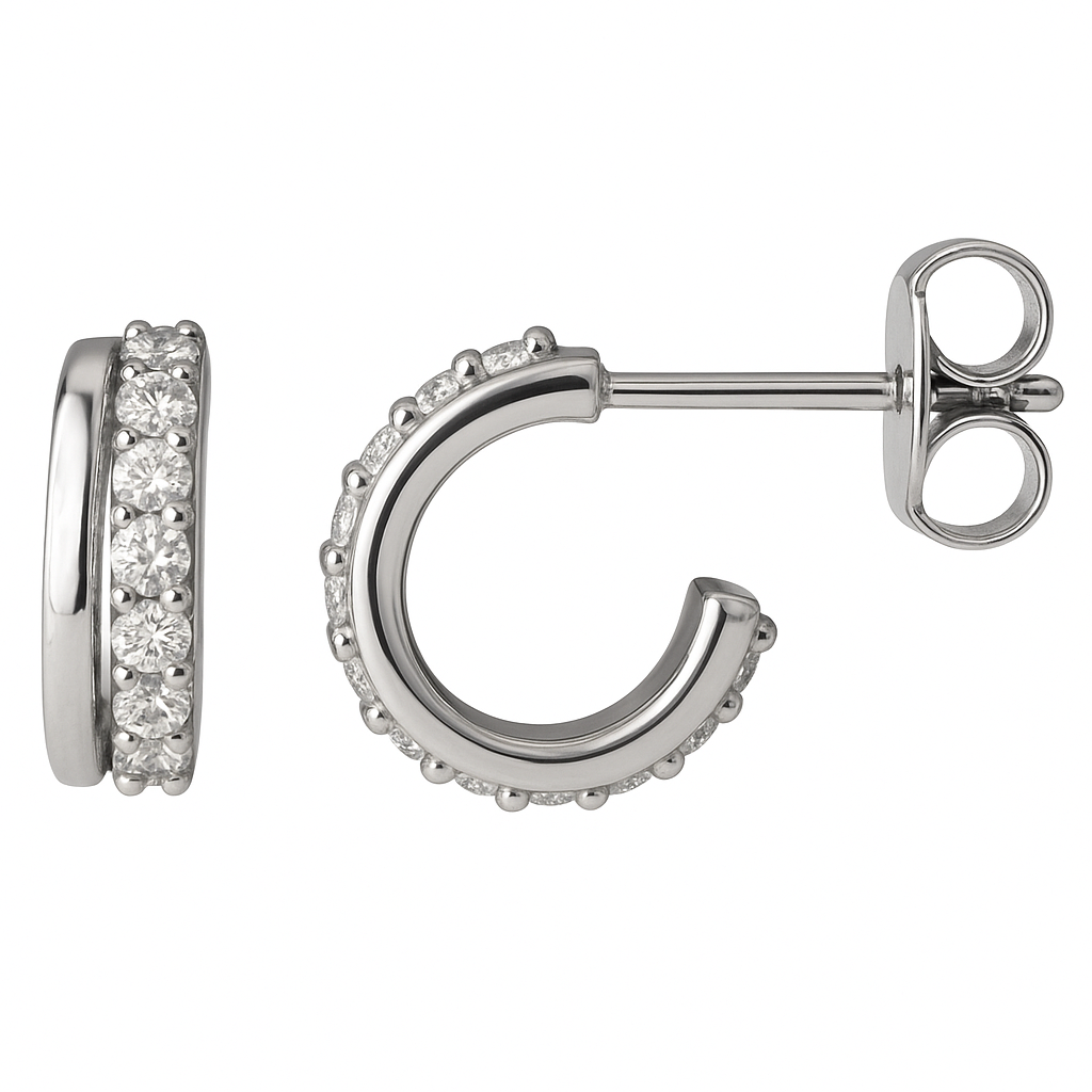 Jacob Mercari 14K White Gold Pavé Lab Diamond Half-Hoop Studs