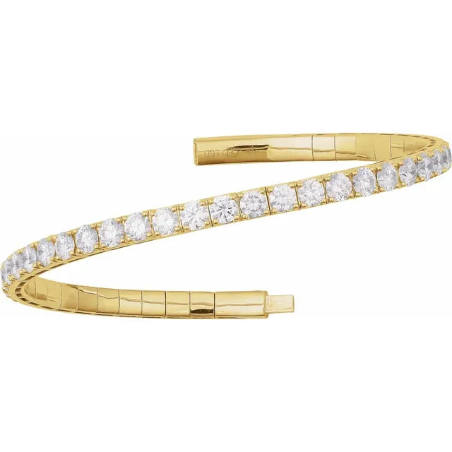 3 CTW Natural Diamond Flexible Bangle Bracelet in 14K Yellow Gold