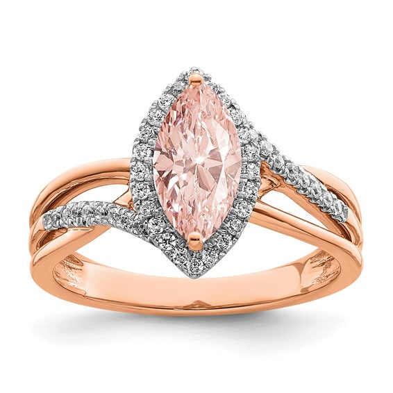 Jacob Mercari Vintage Style 14k Rose Gold Diamond Morganite Marquise Engagement Ring