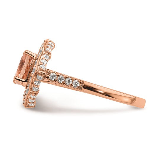 Jacob Mercari Vintage Style 14k Rose Gold Halo 7.00mm Cushion-cut Morganite and 3/4CT Diamond Engagement Ring