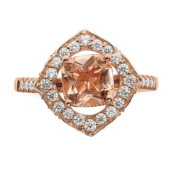 Jacob Mercari Vintage Style 14k Rose Gold Halo 7.00mm Cushion-cut Morganite and 3/4CT Diamond Engagement Ring