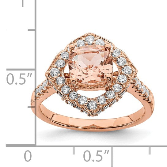 Jacob Mercari Vintage Style 14k Rose Gold Halo 7.00mm Cushion-cut Morganite and 3/4CT Diamond Engagement Ring