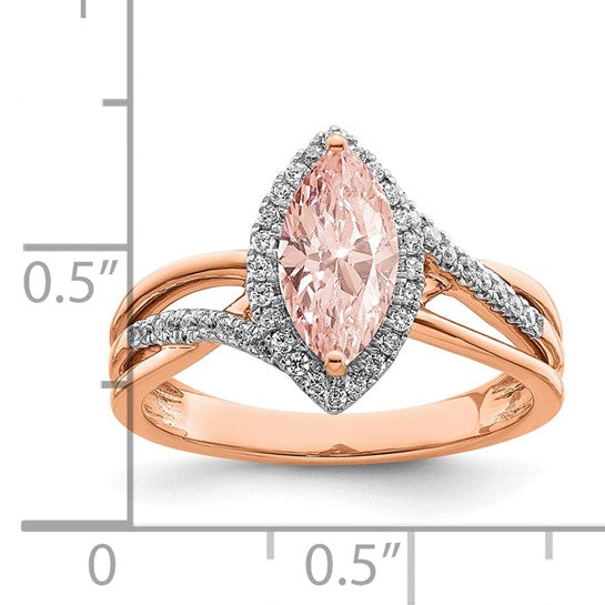 Jacob Mercari Vintage Style 14k Rose Gold Diamond Morganite Marquise Engagement Ring