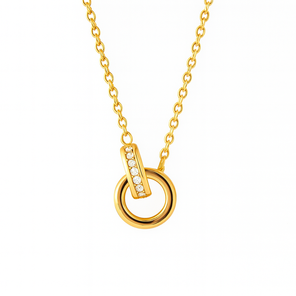 14K Yellow Gold Natural Diamond Interlocking Circle Necklace