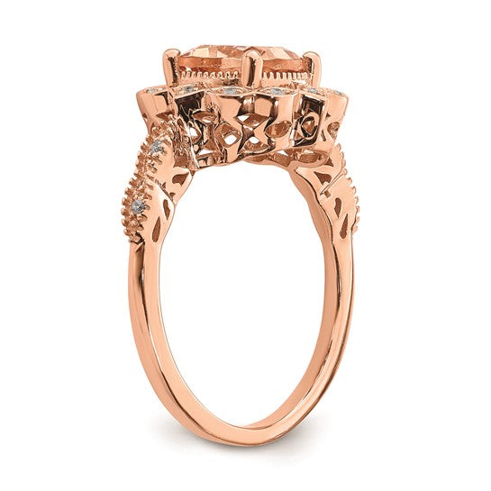 Jacob Mercari Vintage Style 14K Rose Gold Halo cushion-cut Morganite 1/15 CT Diamond Engagement Ring