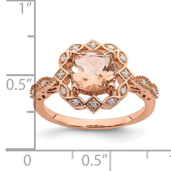 Jacob Mercari Vintage Style 14K Rose Gold Halo cushion-cut Morganite 1/15 CT Diamond Engagement Ring