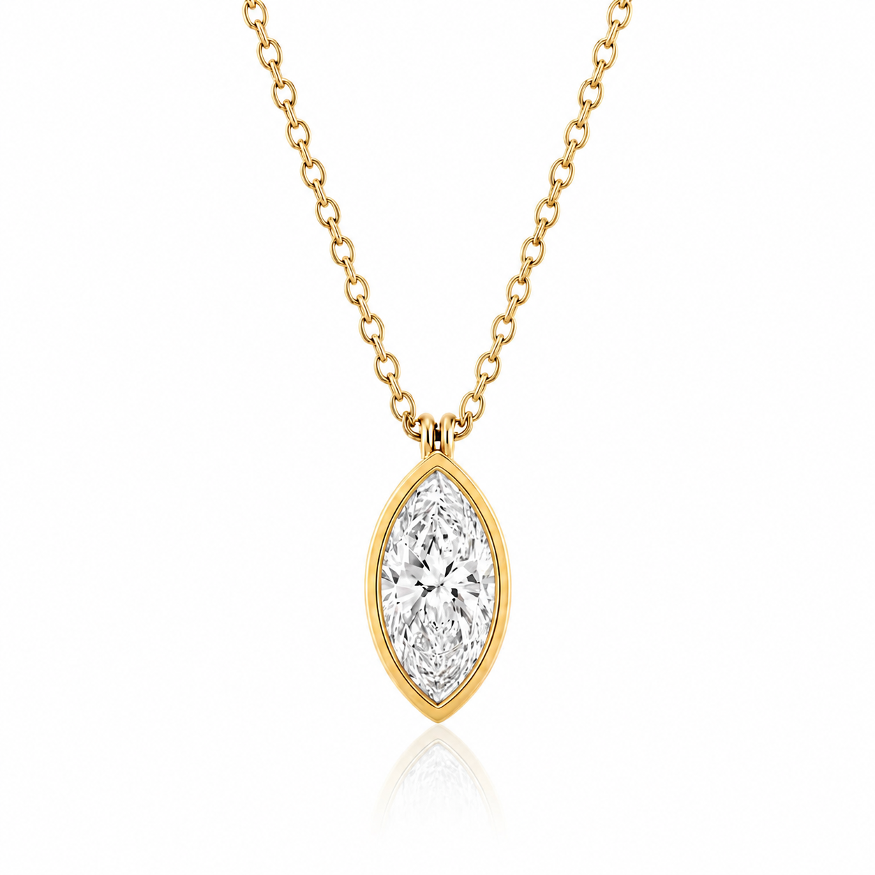 14K Yellow Gold Marquise Cut Lab-Grown Diamond Bezel Solitaire Necklace