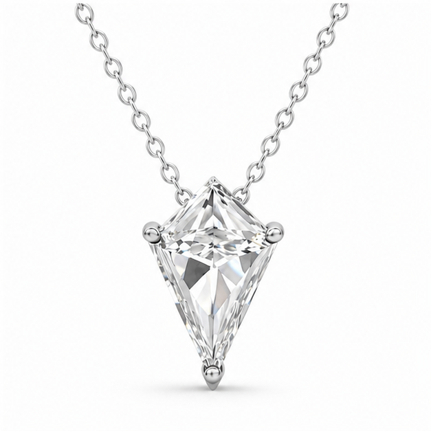 14K White Gold Kite Cut Lab-Grown Diamond Solitaire Necklace