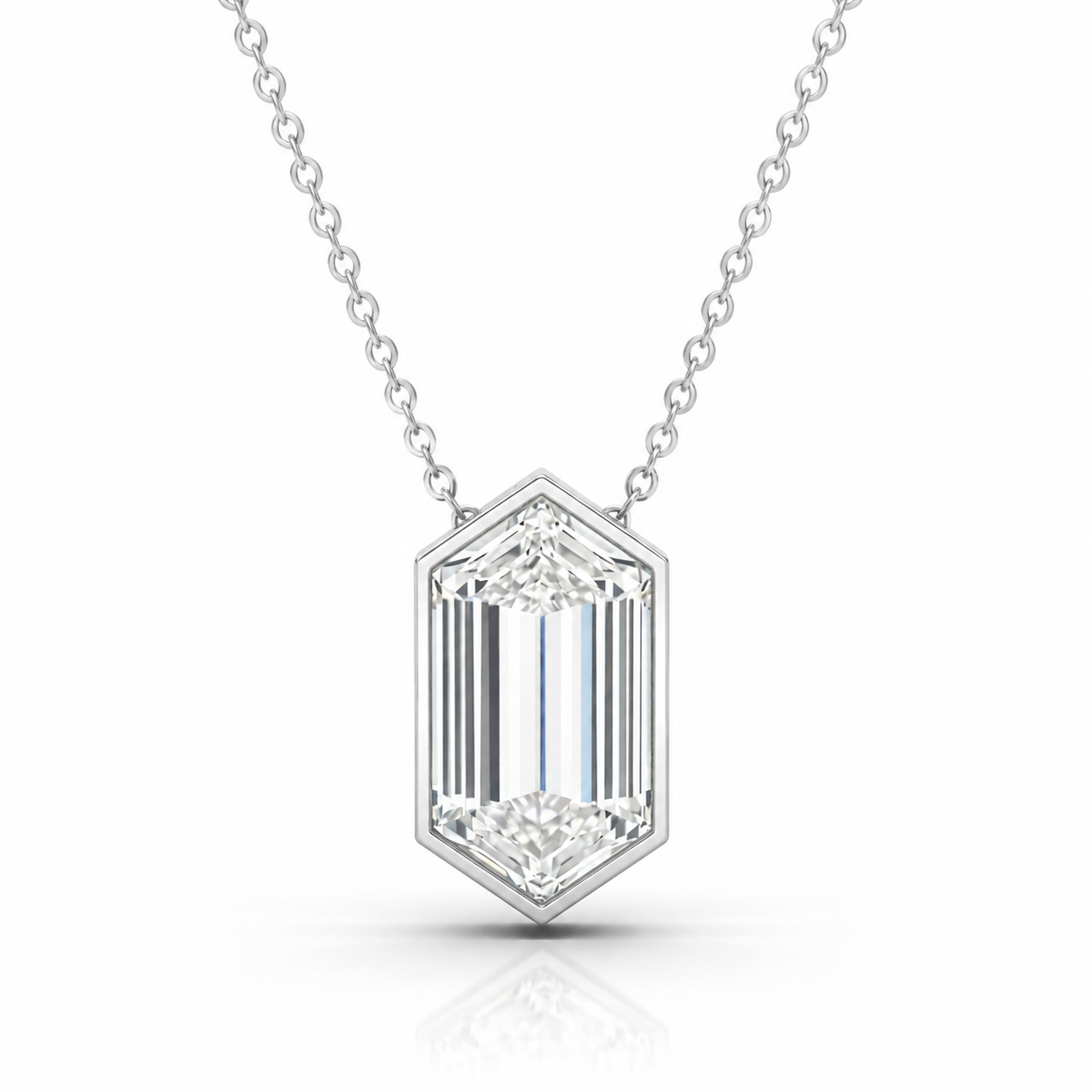 14K White Gold Lab-Grown Diamond Hexagonal Cut Necklace