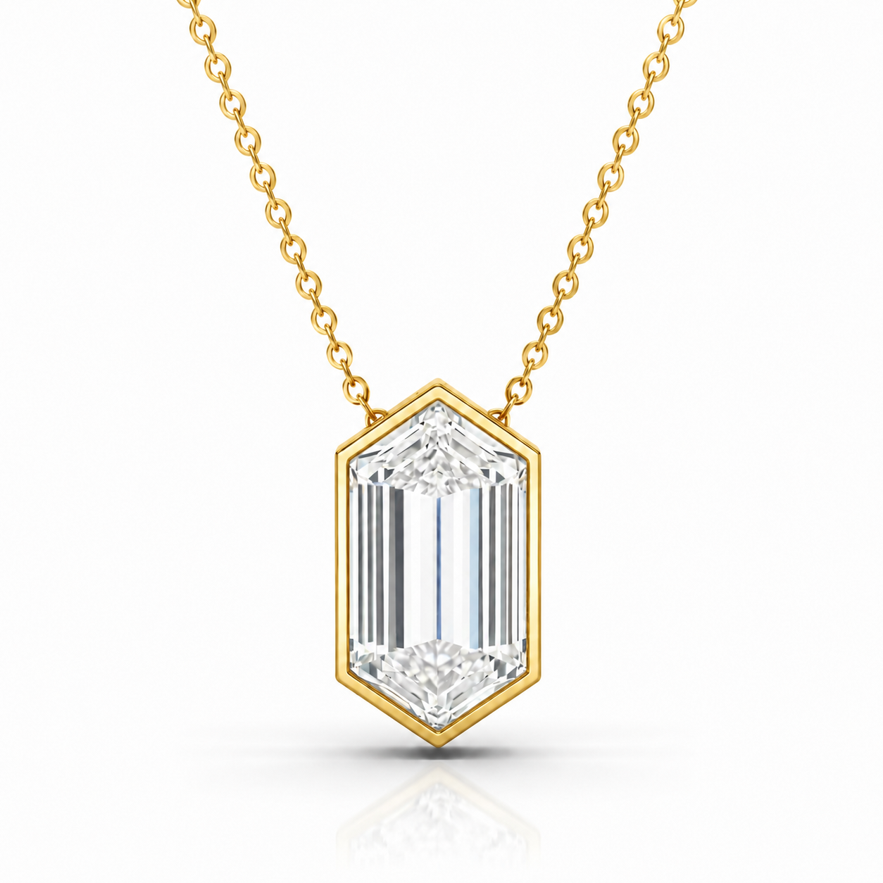 14K Yellow Gold Lab-Grown Diamond Hexagonal Cut Necklace