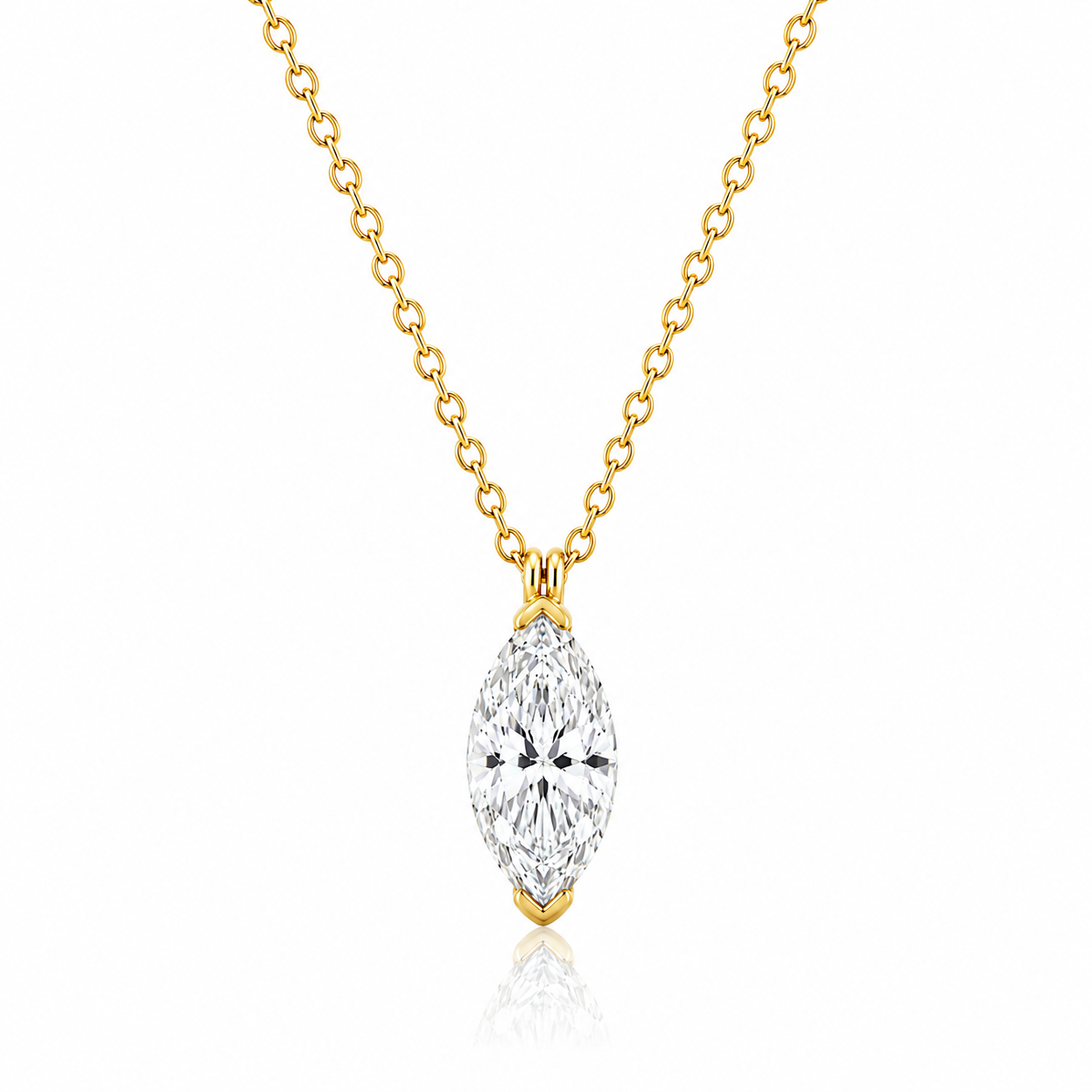 14K Yellow Gold Marquise Cut Lab-Grown Diamond Solitaire Necklace