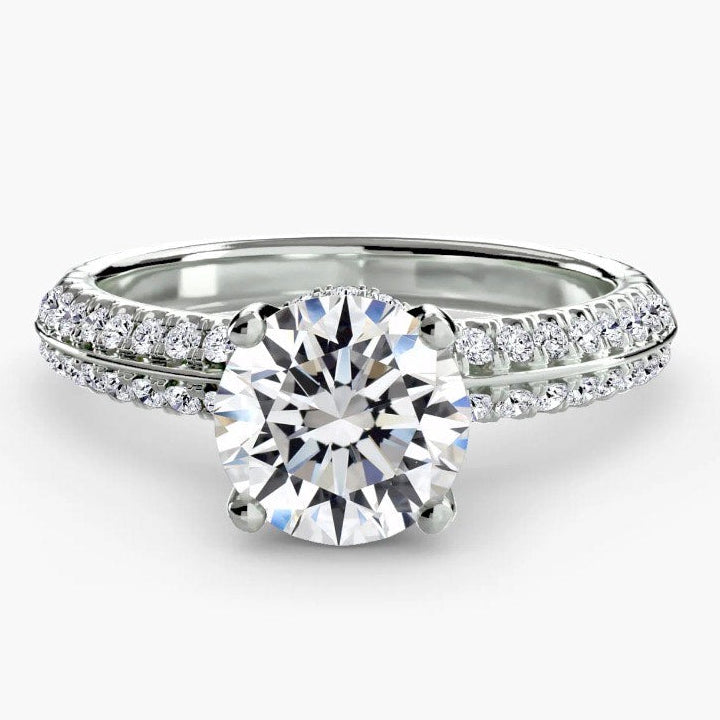 Velvet Pavé Solitaire Hidden Halo Engagement Ring Setting with Lab-Grown Diamond Band