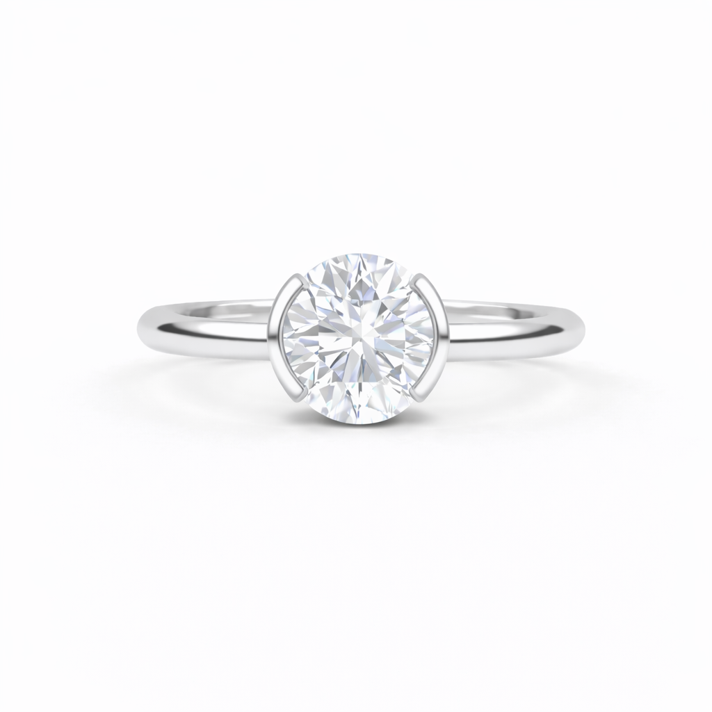 Jacob Mercari 14K white gold Purelight Half Bezel Lab-Grown Diamond Round Cut Engagement Ring