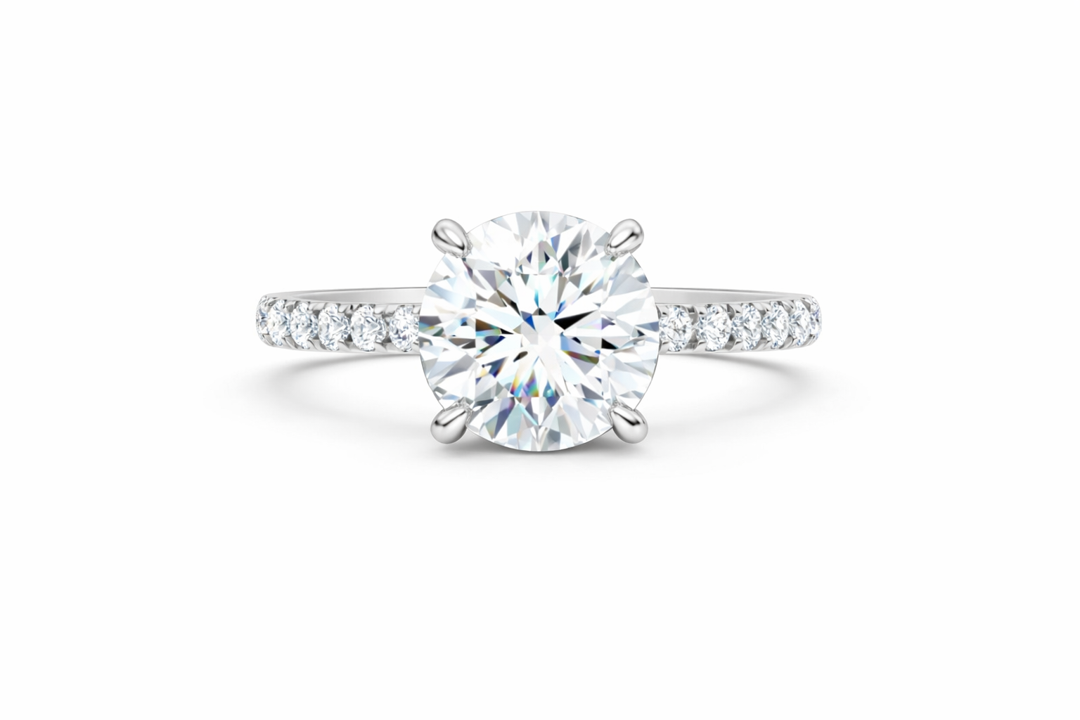 Jacob Mercari 14K White Gold Lab-Grown Diamond Engagement Ring: Round Cut diamond pavé band.