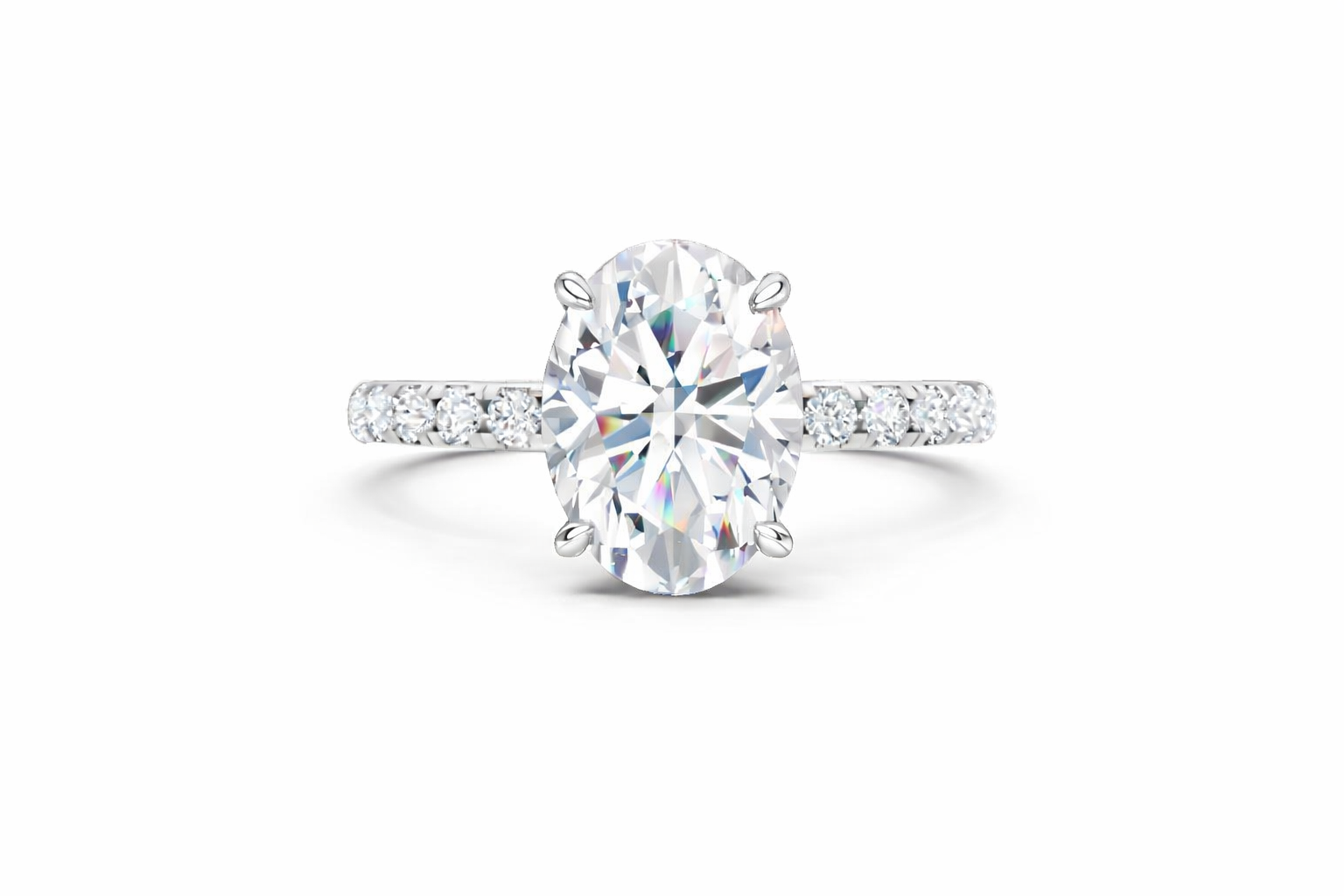 Jacob Mercari 14K White Gold Lab-Grown Diamond Engagement Ring: Oval Cut diamond pavé band.