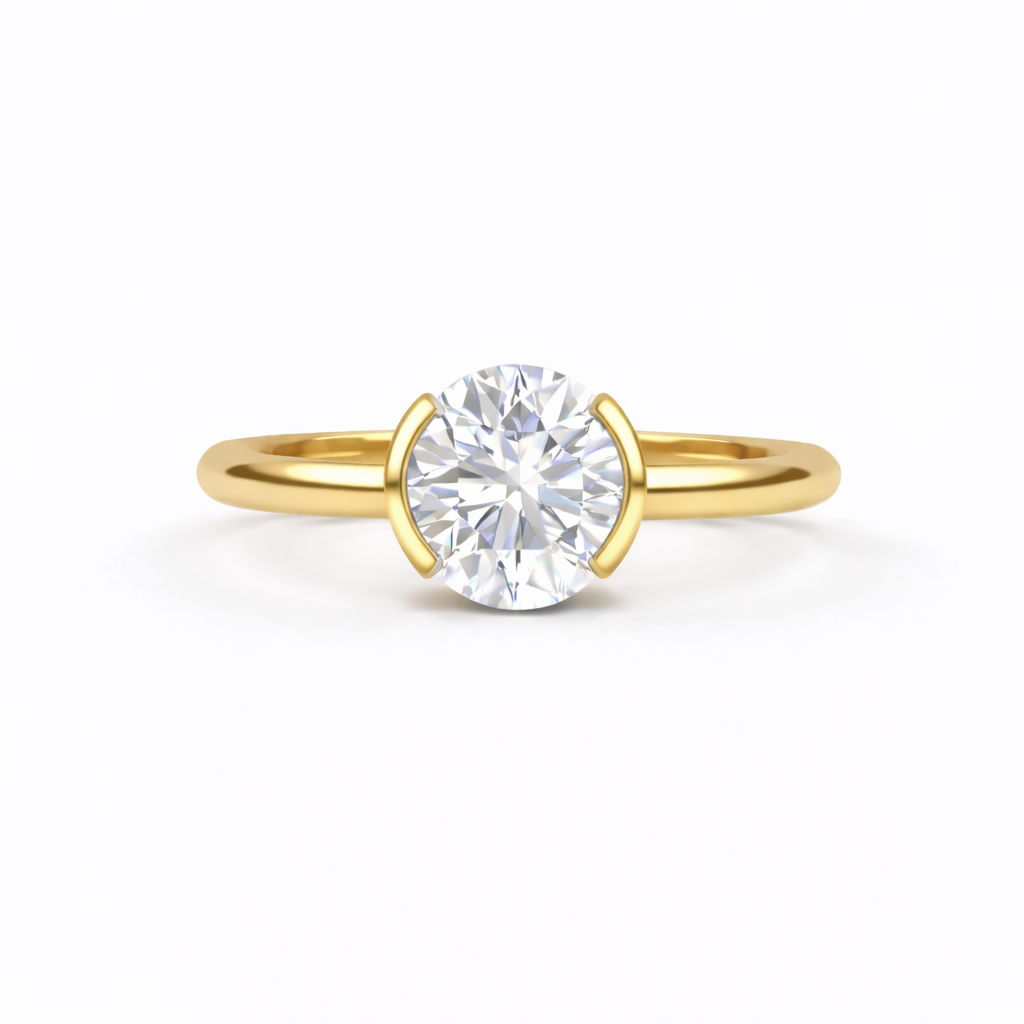 Jacob Mercari 14K Yellow gold Purelight Half Bezel Lab-Grown Diamond Round Cut Engagement Ring