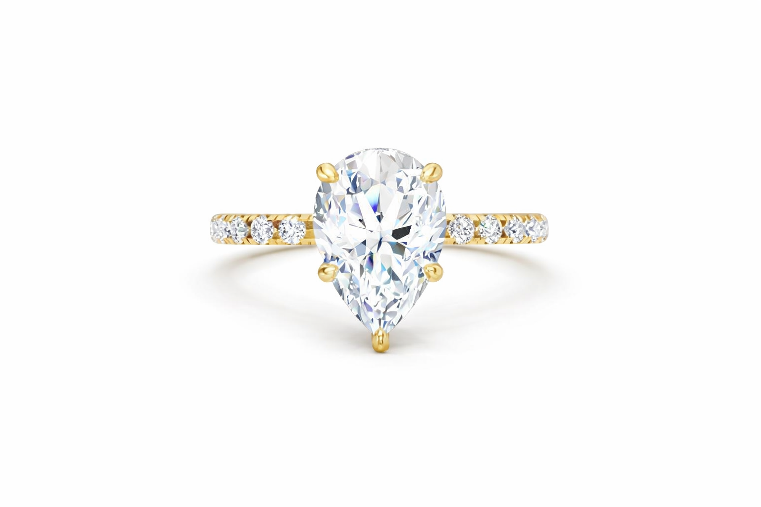 Jacob Mercari 14K Yellow Gold Lab-Grown Diamond Engagement Ring: Pear Cut diamond pavé band.