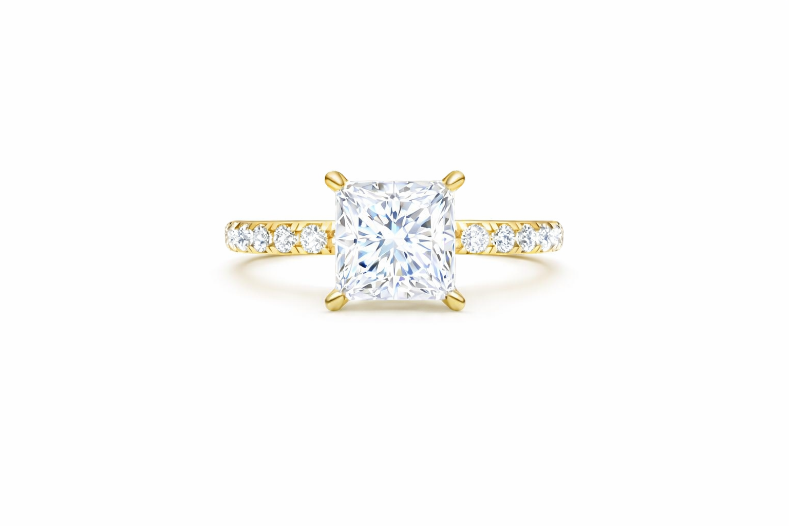 Jacob Mercari 14K Yellow Gold Lab-Grown Diamond Engagement Ring: Princess Cut diamond pavé band.