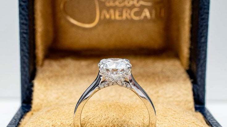 Jacob Mercari Custom Diamond Hidden Halo Engagement Ring in 14K White Gold