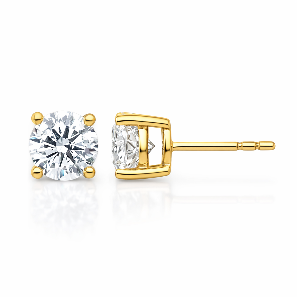 Jacob Mercari Lab-Grown Diamond Four-Prong Basket Stud Earrings in 14K Yellow Gold