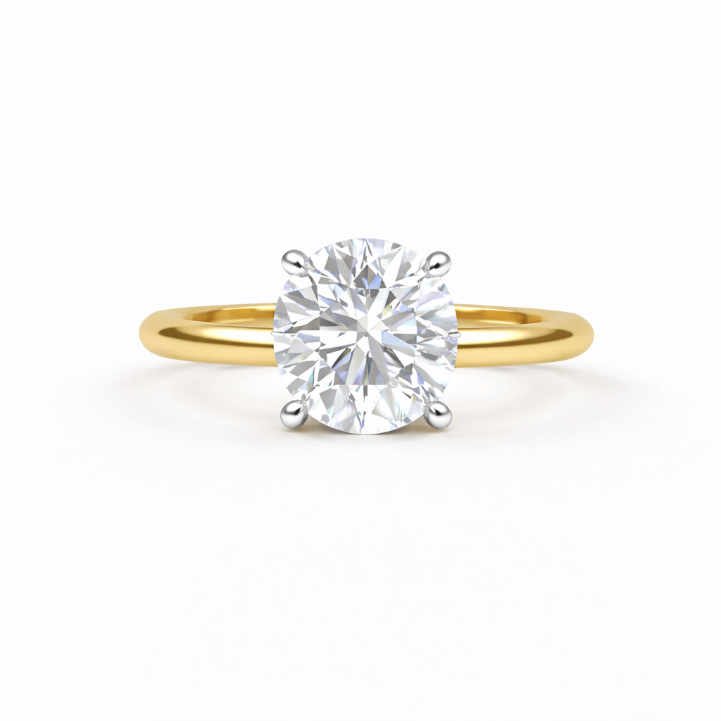 Jacob Mercari 14K Yellow Gold with 14K White Gold Basket: Round Cut Lab-Grown Diamond Solitaire Engagement Ring