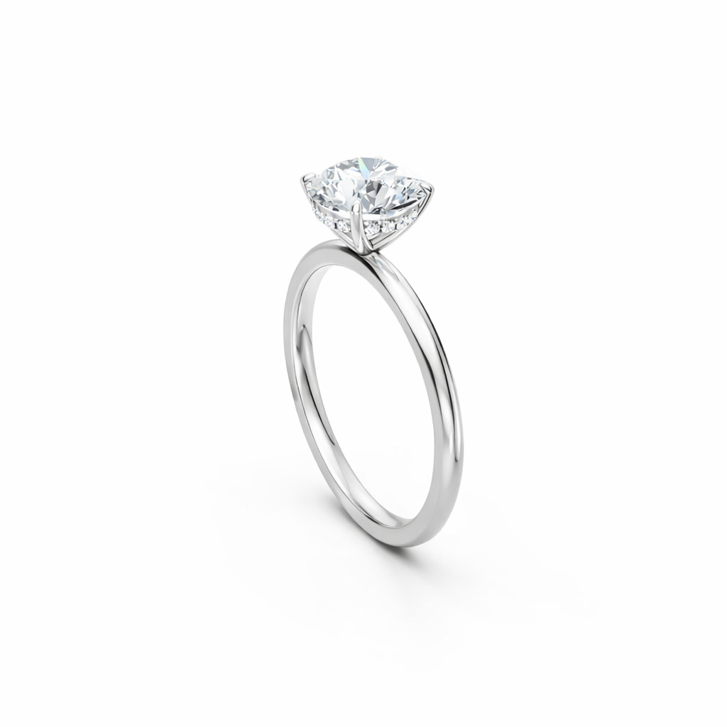 Jacob Mercari 14K White Gold Lab-Grown Diamond Hidden Halo Engagement Ring: Round Cut diamond.