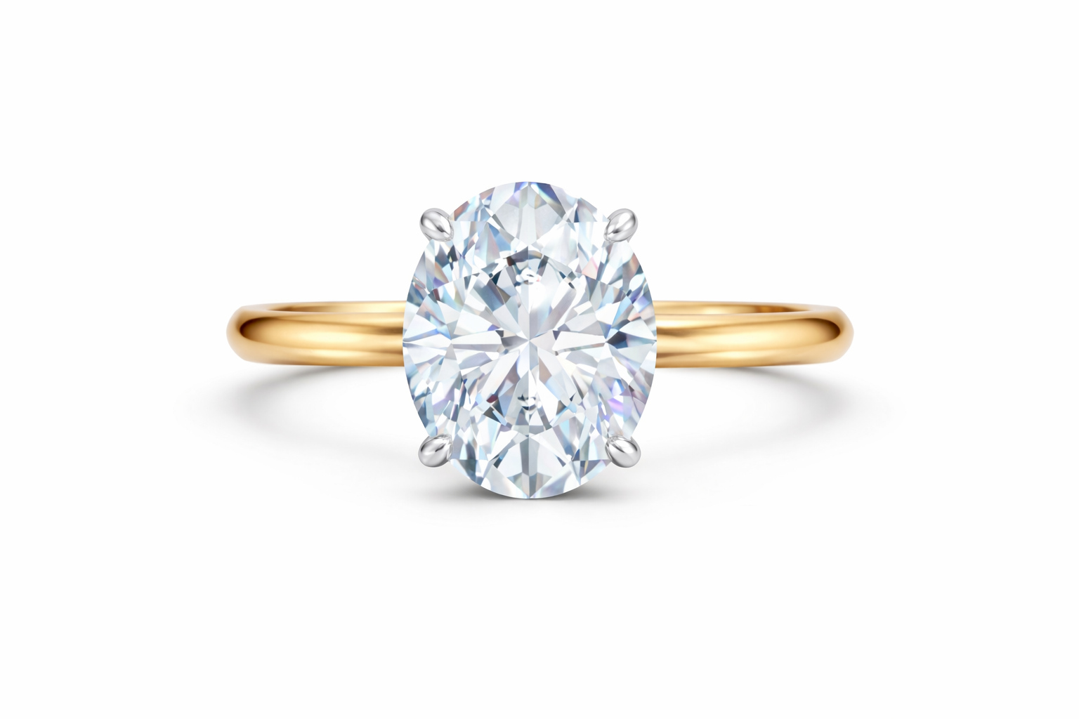 Jacob Mercari 14K Yellow Gold Lab-Grown Diamond Hidden Halo Engagement Ring: Oval Cut diamond with 14K White Gold Basket.