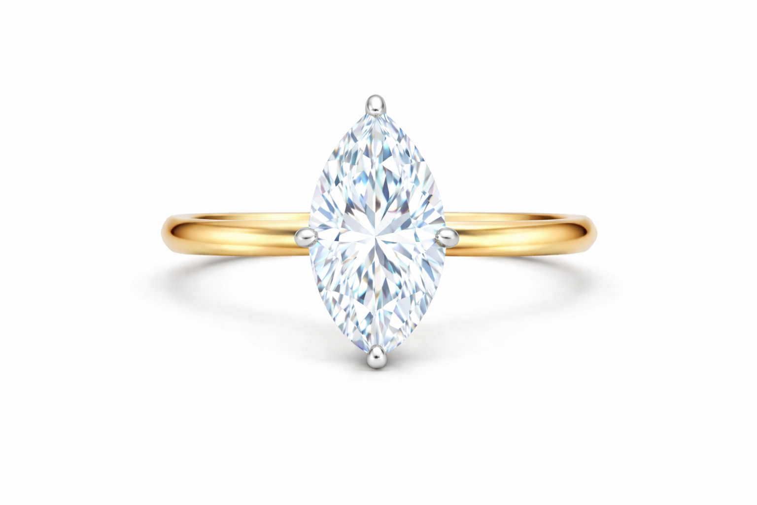 Jacob Mercari 14K Yellow Gold Lab-Grown Diamond Hidden Halo Engagement Ring: Marquise Cut diamond with 14K White Gold Basket.
