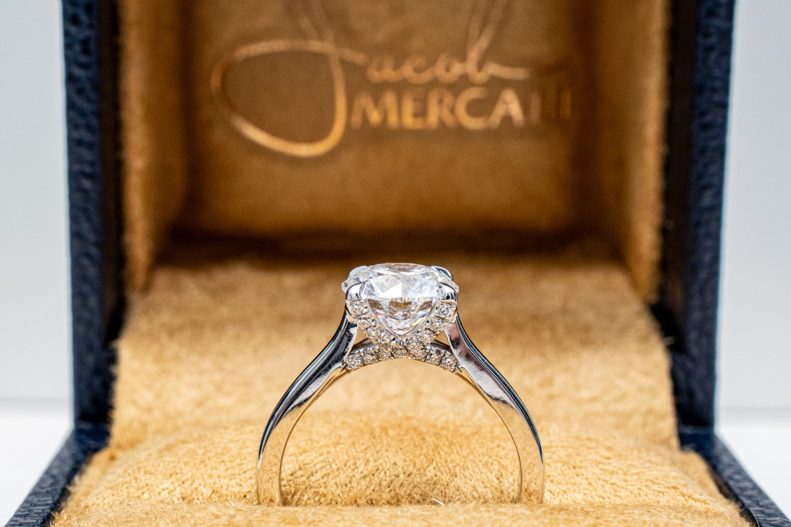Jacob Mercari 14K White Gold Twisted Hidden Halo Lab-Grown Diamond Engagement Ring