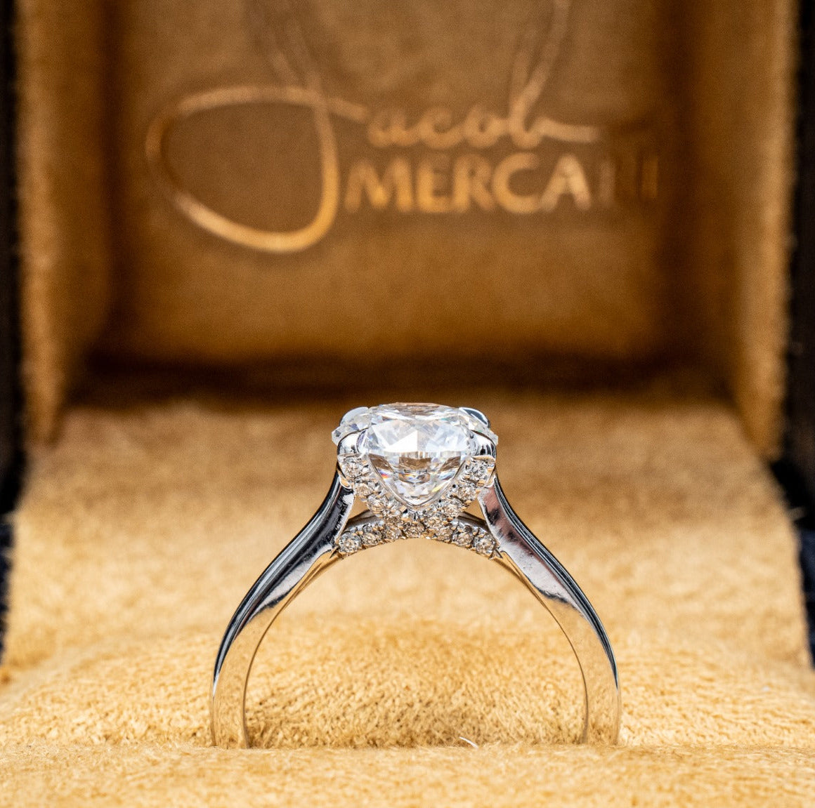 Jacob Mercari 14K White Gold Twisted Hidden Halo Lab-Grown Diamond Engagement Ring